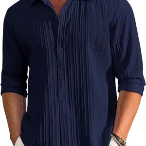 CB-COLEBROOK Men’s Casual Button Down Shirts Long Sleeve Linen Shirt Fashion Textured Beach Summer Shirts| Men Stylish Shirt | Men Fancy (Available in Plus Size)