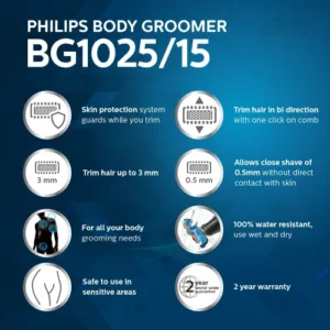 Philips 1000 Series Body Shaver with 2 Length Setting, Grey (BG1025/15)