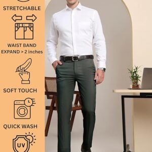 SaintX Men’s Premium Stretchable Formal Trouser with Techno Flex Waistband | Slim Fit Pants | Italian Design | Office Wear/Executive Wear