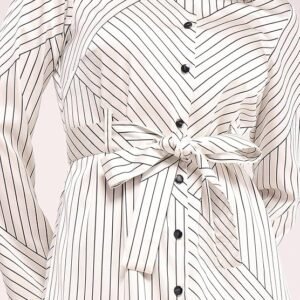 FableStreet Women’s Button Down Shirt Dress – Ecru and Black