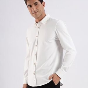 TURMS Water Repellent Men’s Knitted Shirt | Anti Stain Anti Odor Cotton Blend | Solid Casual Full Sleeves