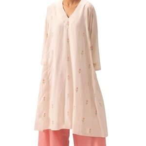 ANNI DESIGNER Pure Cotton Jamdani Choga Kurta Pant Set for Women | Flowy A-Line Kurta with Loose Fit Elasticated Drawstring Pants | Ethnic