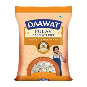 Daawat Pulav Basmati Rice 5Kg| Pearly slender Grains| Cooked Grain Upto 18mm*| Long & Fluffy Pulav Rice