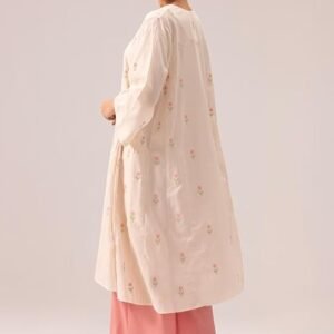ANNI DESIGNER Pure Cotton Jamdani Choga Kurta Pant Set for Women | Flowy A-Line Kurta with Loose Fit Elasticated Drawstring Pants | Ethnic