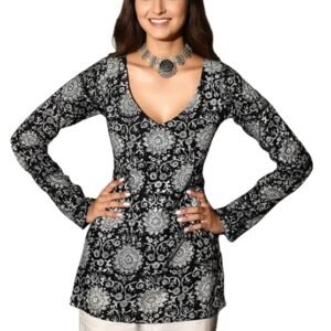 GRECIILOOKS Short Kurti for Women Latest | Short Kurta | Women’s Floral Printed Rayon Short Kurta | Short Kurti for Women | Comfortable, Office & Casual Kurta for Jeans, Leggings & Trousers